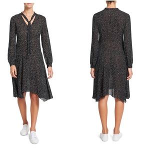 Theory Dotted Silk Tie-Neck Midi Dress size:6